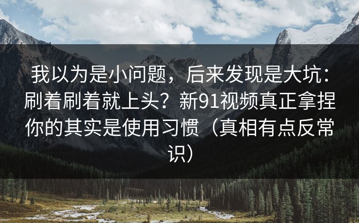 我以为是小问题,后来发现是大坑:刷着刷着就上头?新91视频真正拿捏你的其实是使用习惯(真相有点反常识)